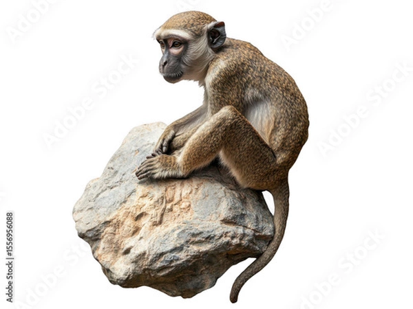 Fototapeta Playful monkey cutout on rock with transparent background png image jungle environment natural viewpoint