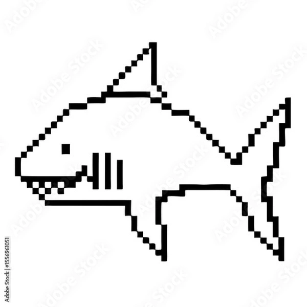 Fototapeta Pixelated depiction of a shark swimming in a black outline
