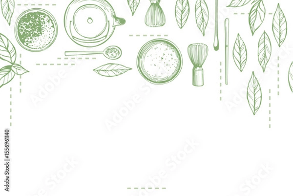 Obraz Hand-drawn matcha tea set.  Vector background.  Sketch illustration