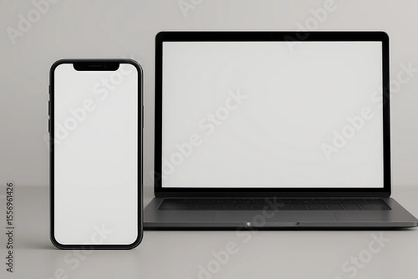 Fototapeta A modern mockup featuring a smartphone and a laptop, ai generative