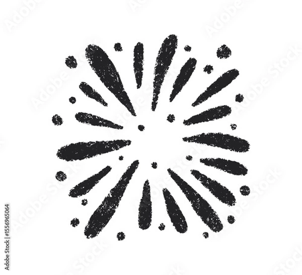 Obraz Crayon doodle firework symbol. Hand drawn firework pencil sketch. Chalk color magic sparkle. Crayon texture burst. Vector illustration on white background.