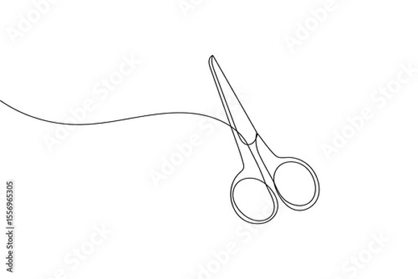 Obraz Simple scissors outline continuous line drawing isolated on white background