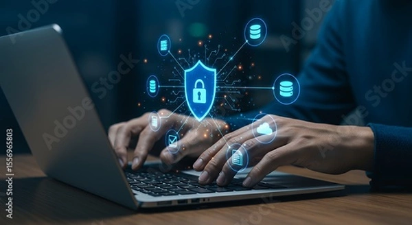 Fototapeta Cybersecurity Protection Data Privacy Digital Shield Online Security Network  System Protection