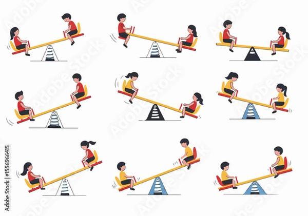 Fototapeta Children Playing on a Seesaw Pattern Illustration
