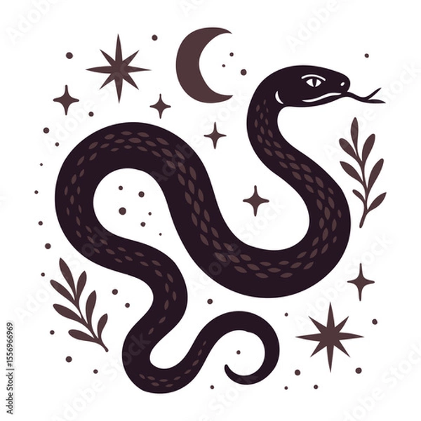 Obraz Kundalini Snake Rising: Spiritual Awakening and Energy Flow in Mystical Dimensions. Mystic Abstract Snake in Bohemian Style.