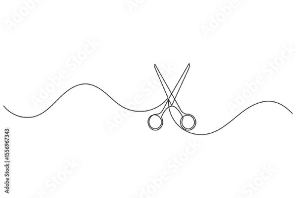 Obraz Simple scissors outline continuous line drawing isolated on white background
