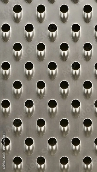 Fototapeta Close-up view of a metallic surface cheese grater featuring evenly spaced circular holes showcasing industrial design elements