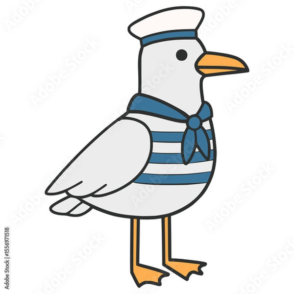 Fototapeta cute seagull sailor character flat color vector illustration template design