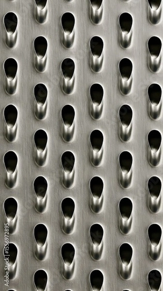 Fototapeta Close-up view of a cheese grater metal surface with evenly spaced holes used in various industrial applications and kitchen tools