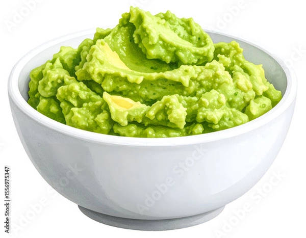 Fototapeta guacamole avocado dip in white bowl watercolor illustration on transparent background
