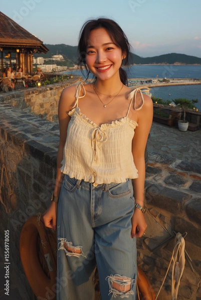 Fototapeta 여름 휴양지 패션의 한국 여성