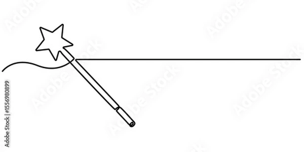 Fototapeta Magic stick continuous one line drawing. Line art Magic Wand, Magic wand linear drawn illustration continuous icon. Magic staff black one line vector icon, continuous line drawing of magic wand with. 