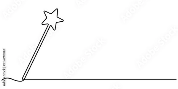 Fototapeta Magic stick continuous one line drawing. Line art Magic Wand, Magic wand linear drawn illustration continuous icon. Magic staff black one line vector icon, continuous line drawing of magic wand with. 