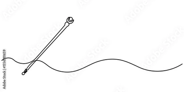 Fototapeta Magic stick continuous one line drawing. Line art Magic Wand, Magic wand linear drawn illustration continuous icon. Magic staff black one line vector icon, continuous line drawing of magic wand with. 
