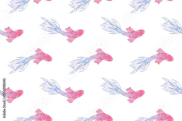 Fototapeta Seamless pattern with watercolor Koi carp fish.
