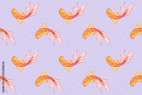 Fototapeta Seamless pattern with watercolor Koi carp fish.
