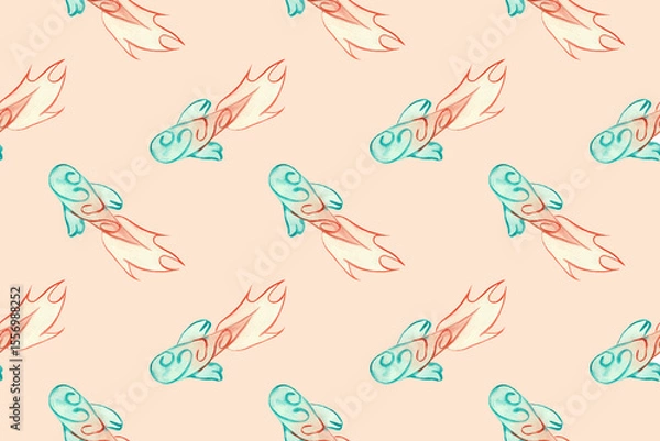 Fototapeta Seamless pattern with watercolor Koi carp fish.