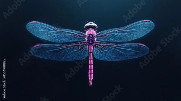 Fototapeta Digital illustration of a dragonfly. the dragonfly is in the center of the image, with its wings spread out in a symmetrical manner.
