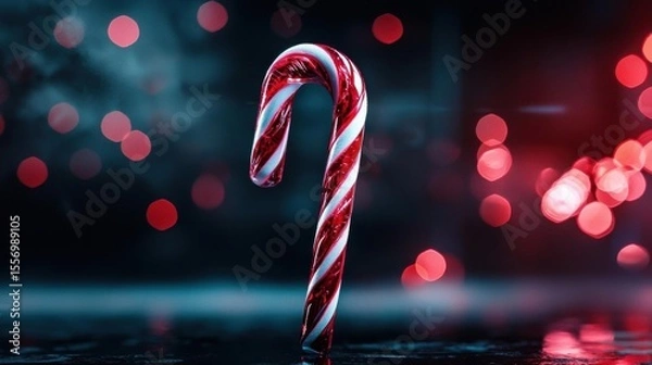 Fototapeta Close-up of a candy cane. the candy cane is in the center of the image and is the only object in the frame.