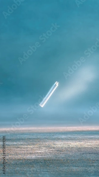 Fototapeta Silver Pen Floating Above Sparkling Surface, Blue Background