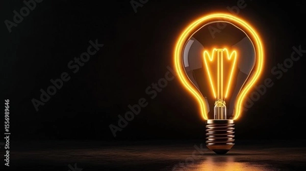 Fototapeta Close-up of a light bulb with a glowing orange glow. the light bulb is in the center of the image and is placed on a dark background.