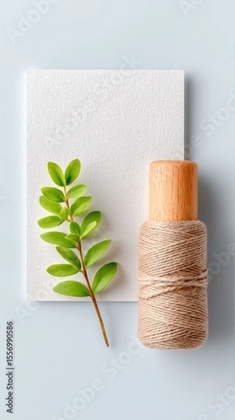 Fototapeta Simple Elegant Card Mockup with Twine and Greenery