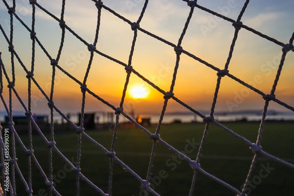 Obraz soccer goal at sunset