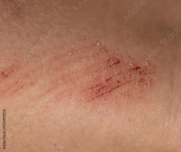 Fototapeta A person's arm has a red mark on it