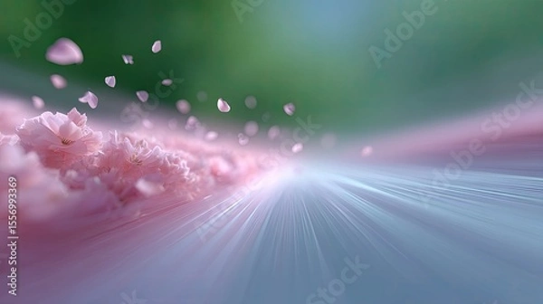 Obraz Pink Blossom Petals Falling on Soft Blurred Background