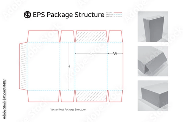 Obraz P1_29. As an automatic side hot melt packaging box, it is used for packaging soap, cosmetics, and small products. package Dieline. Box structure.  