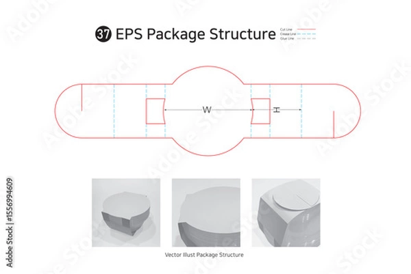 Fototapeta P1_37. Lower lock sleeve band type surrounding the product, used for packaging thin disposable bowls. package Dieline. Box structure.  
