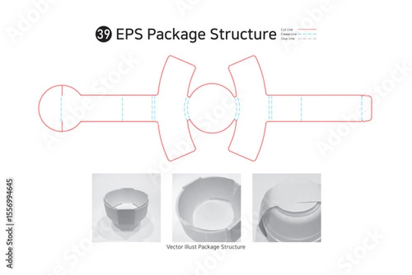 Obraz P1_39. Bottom lock sleeve band surrounding the product, used in thin disposable bowl packaging. package Dieline. Box structure. 