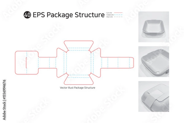 Obraz P1_40. Use for bottom lock sleeves surrounding the product, thin disposable square plate packaging. package Dieline. Box structure. 