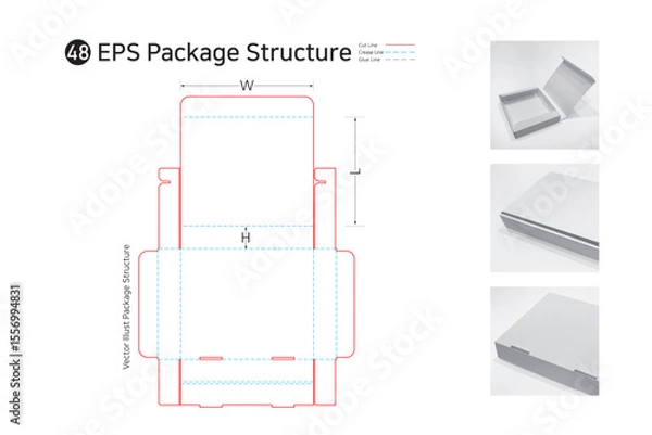 Obraz P1_48. It is a wing lock box that opens the top of the pizza box and is used for lunch boxes, Gimbap, salads, and vegetable packaging. package Dieline. Box structure.
