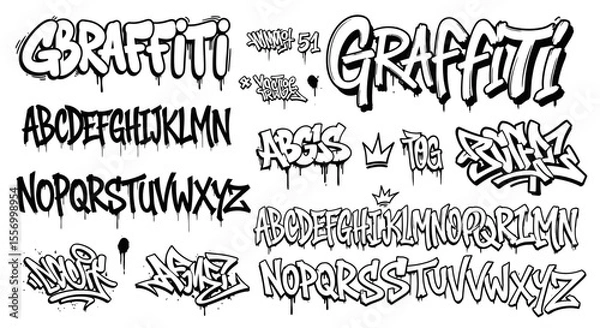 Fototapeta Graffiti Font Set Tag Style Vector.