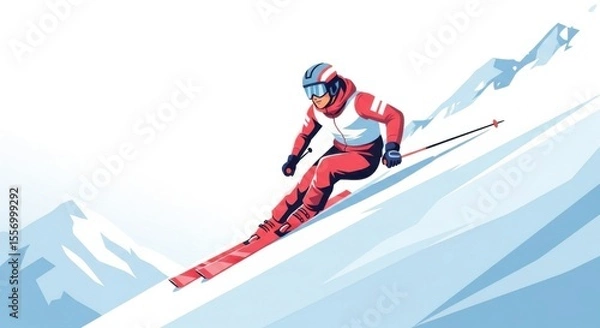 Obraz Skier Skiing Down Mountain Slope