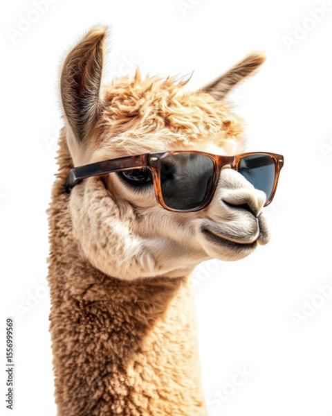 Obraz Playful alpaca wearing sunglasses studio cutout png transparent background fun animal portrait