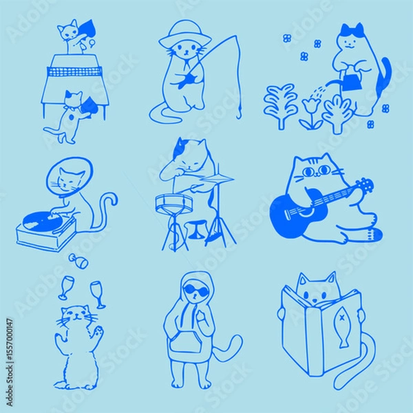 Obraz Doodle  cat and words pattern ,Cute cats illustration,Vector seamless pattern with cats