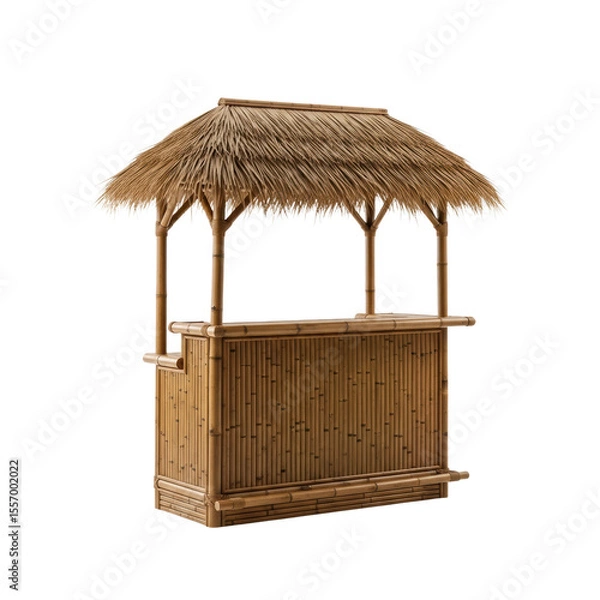 Fototapeta A classic bamboo tiki bar featuring a natural straw roof, ideal for creating a festive tropical atmosphere at outdoor events and home parties.