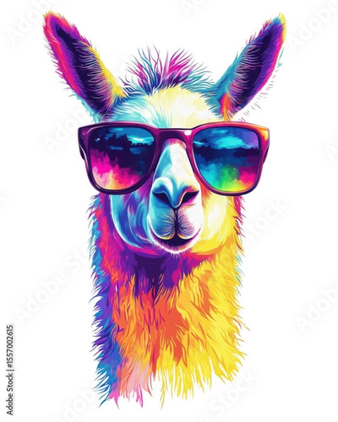 Obraz Colorful llama with sunglasses png cutout vibrant animal art studio environment