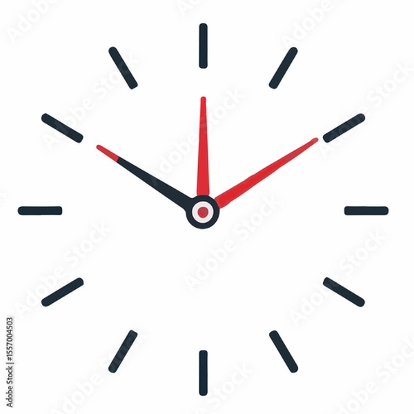 Obraz A crisp, minimalist vector icon of a clock face with dark gray hour markers, red minute and second hands, and a black hour hand, set on a white background.
