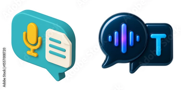 Obraz 3D Speech to Text Icon Microphone Waveform and Transcript Symbol