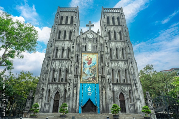 Fototapeta St Joseph Cathedral Church in Hanoi Old Quarters Vietnam magnificent structure architecturally majestically built by the French who colonised the Vietnamese.