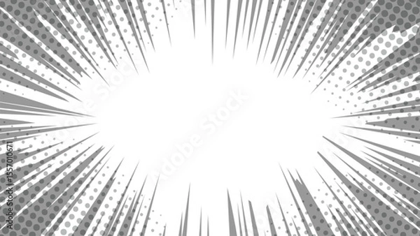 Fototapeta Gray Radial Burst and Halftone Effect, PNG Background