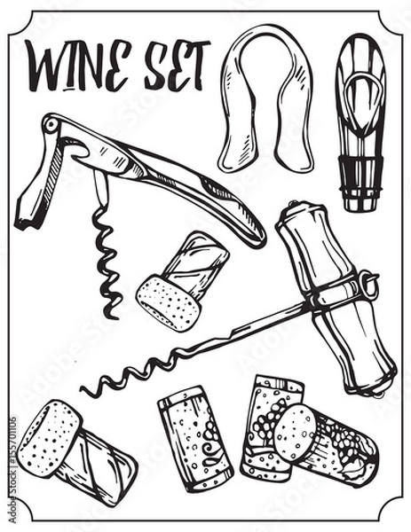 Fototapeta  Set of wine accessories. Vector isolated Illustration.