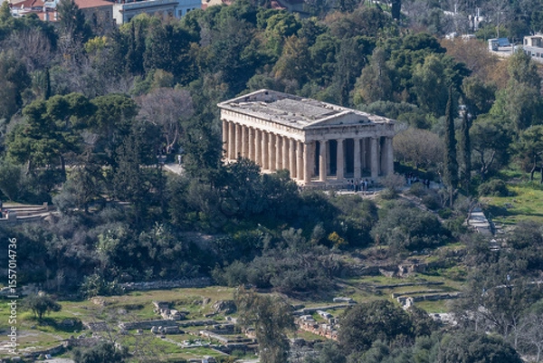 Fototapeta Aerial view of the Temple of Hephaestus and the Ancient Agora, Athens, Greece