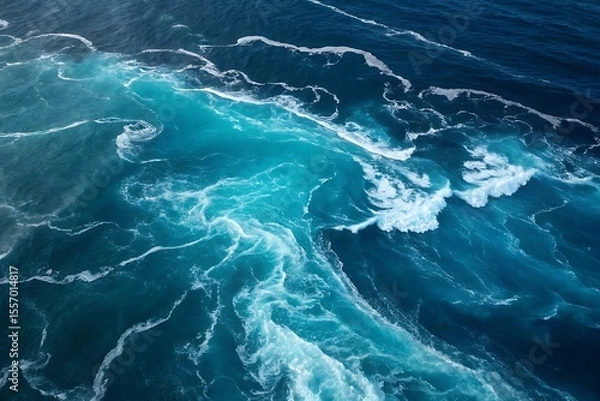 Fototapeta Blue ocean waves ripple across the clear water surface, creating a refreshing summer texture