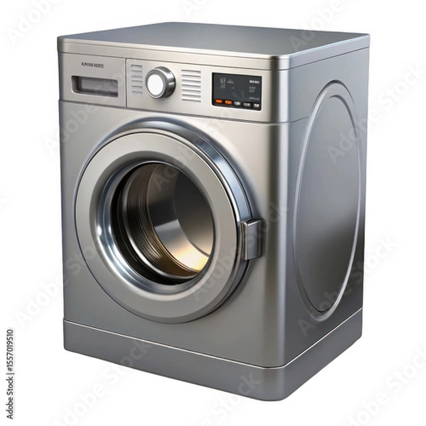 Obraz Modern silver front load washing machine isolated on transparent background