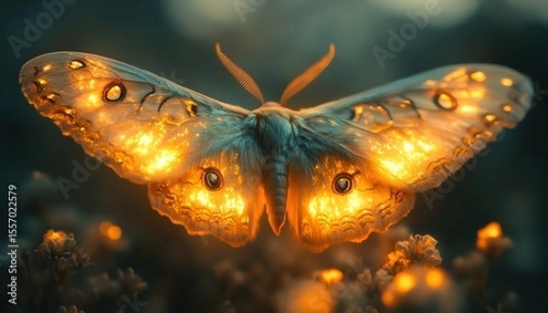 Obraz Moth soaring with glowing antenna flames