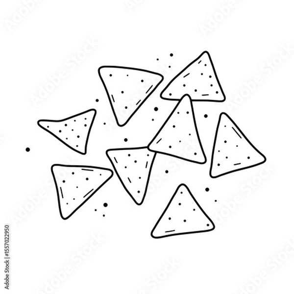 Fototapeta Crispy Triangle Treats: A minimalistic illustration of delicious tortilla chips. Simple lines create a charming, snack-ready composition.